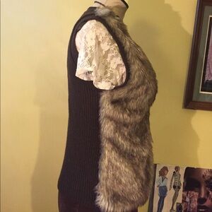 Cynthia Rowley Brown and Cream Faux Fur Vest